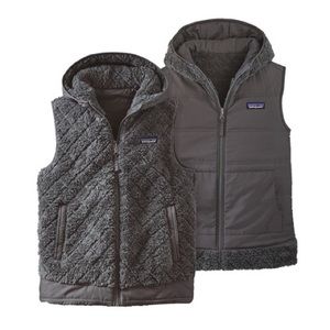 Patagonia Los Gatos Reversible Hooded Fleece Vest Grey Like New M